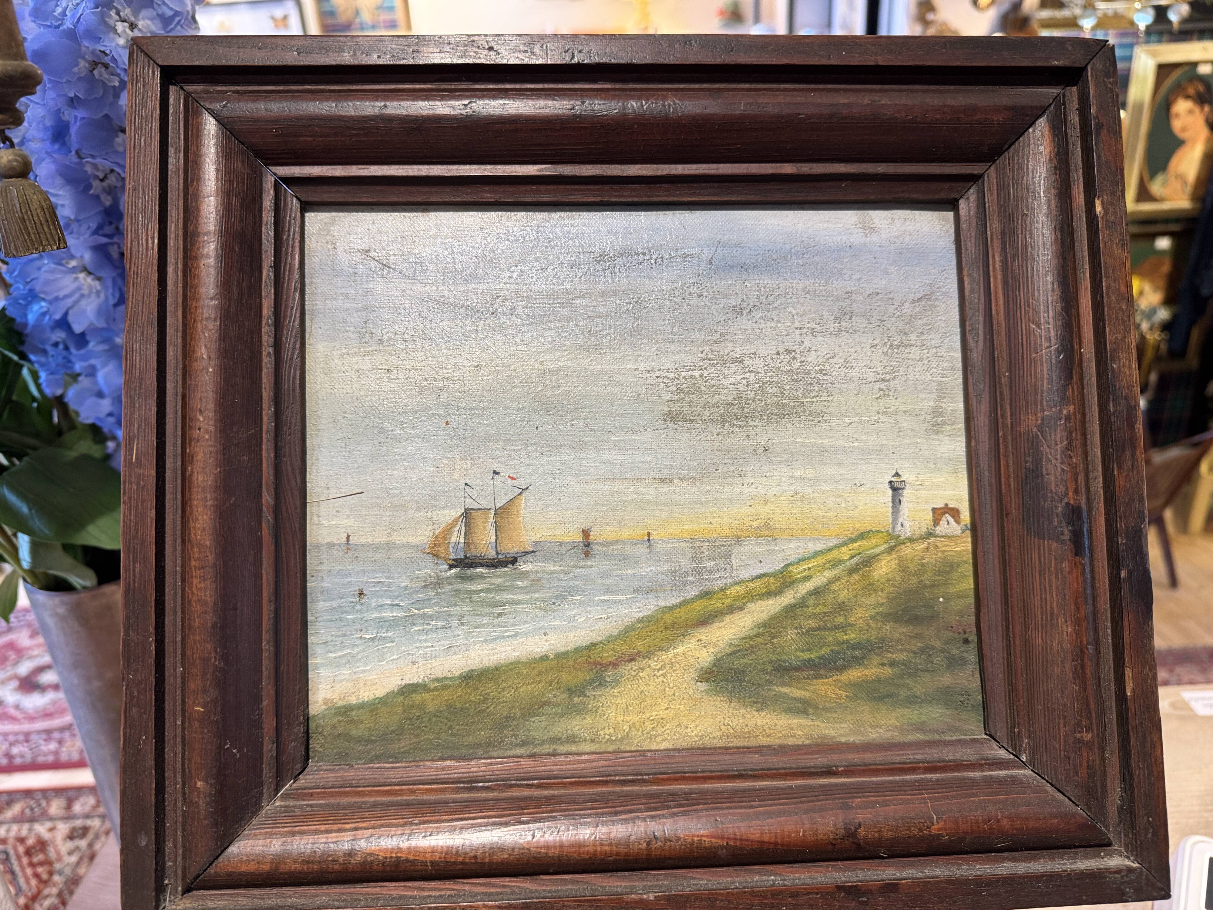 Old marine painting, oil on canvas.