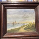 Old marine painting, oil on canvas.