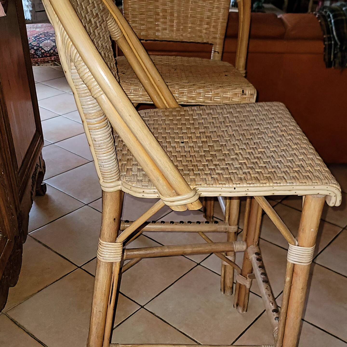 Tabourets de bar rotin vintage