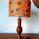 Art Deco wooden lamp and leafy lampshade