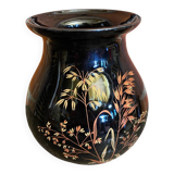 Antique st clement vase black ceramic painted decor vintage