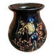 Antique st clement vase black ceramic painted decor vintage