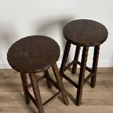 Duo de tabourets hauts ciselés brutalistes