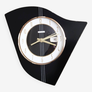 Black and gold formica clock, Bayard, vintage, 1950s, functional
