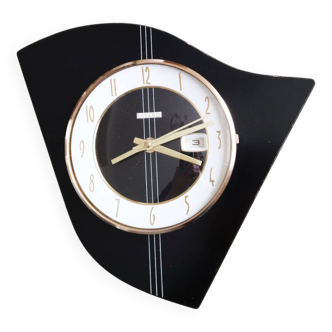 Black and gold formica clock, Bayard, vintage, 1950s, functional