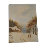 Oil on canvas snowy landscape