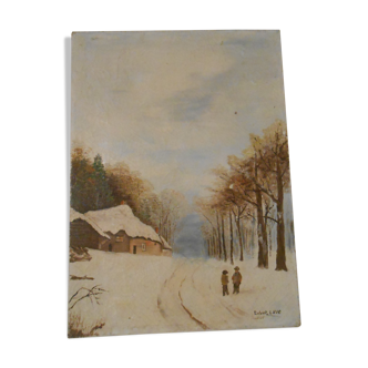 Huile sur toile paysage enneigé