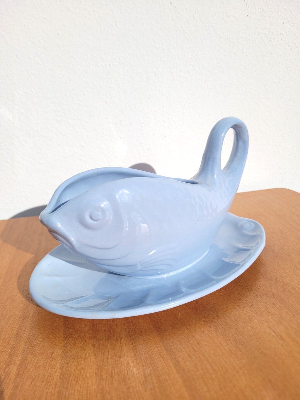 Vintage fish-shaped ceramic sauce boat