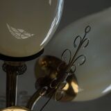 Paavo Tynell for Idman OY, 3-arm chandelier in brass and glass, mid-century, 1940s.