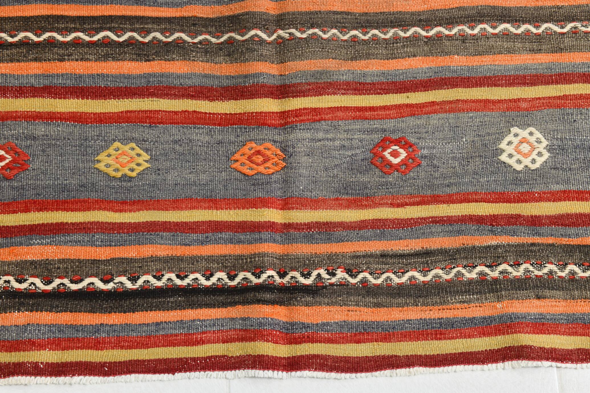6x9 Red & Blue Striped Pattern Handmade Kilim Rug, 175x275Cm