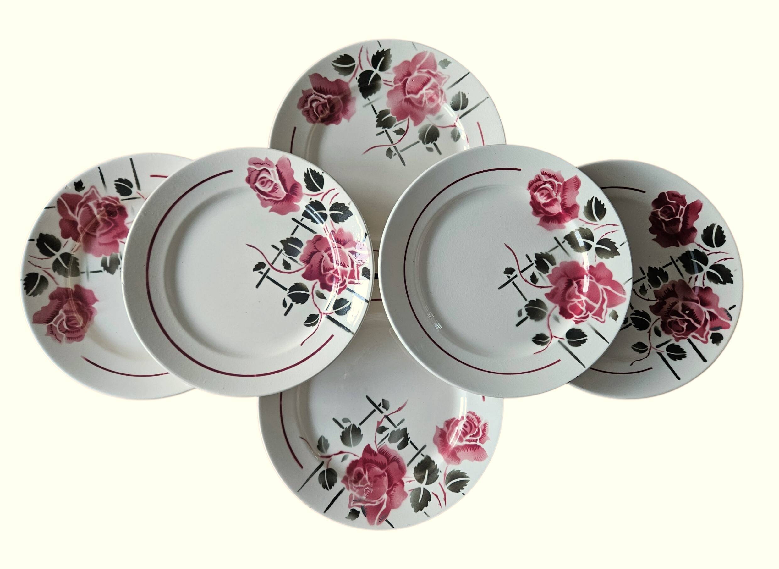 6 antique flat plates in faience from BADONVILLER