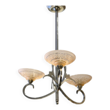 French chandelier, with pink glass shades, Art Deco