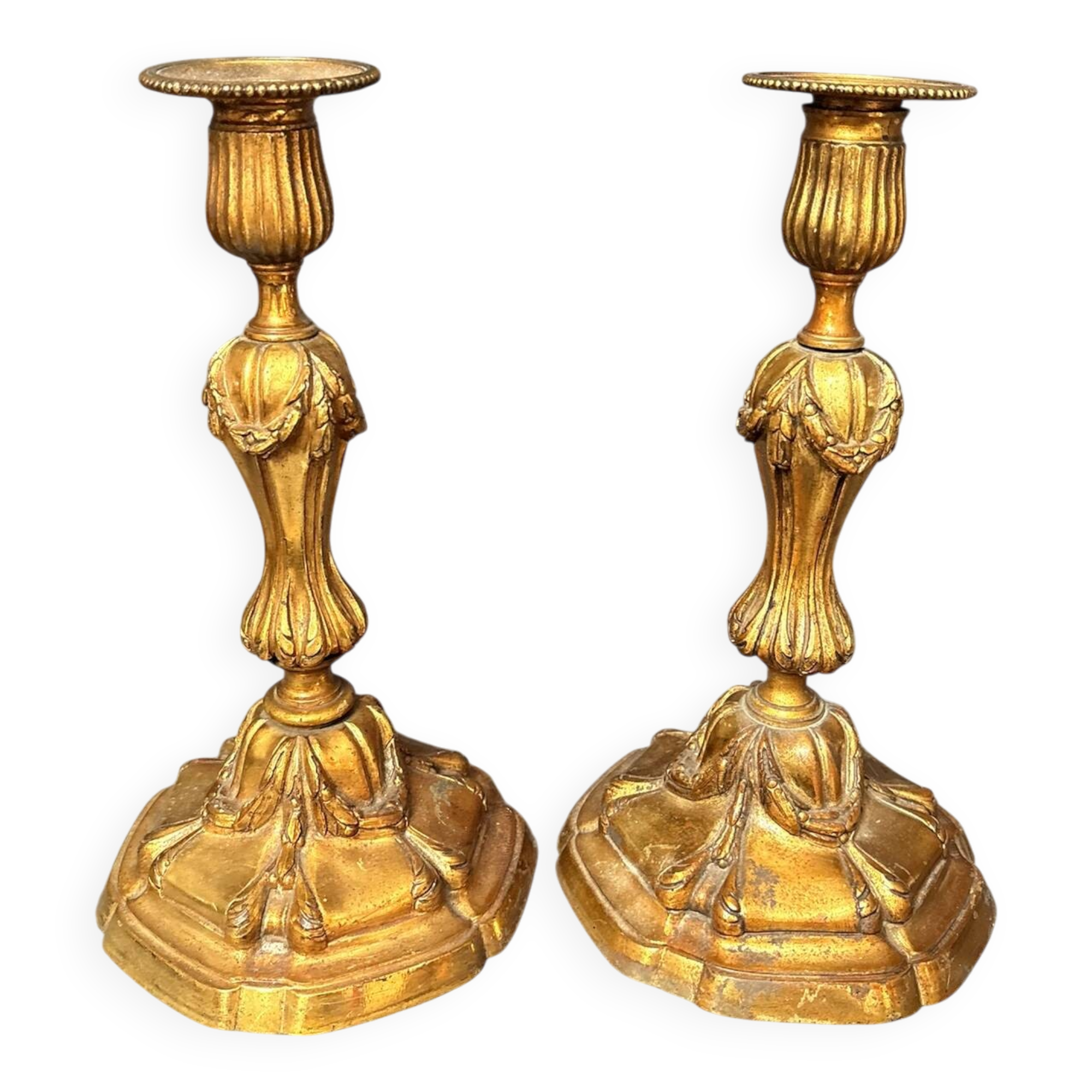 Antique Pair of Gilded Candle Holders Rocaille Rococo Louis XV Torchères