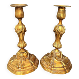 Antique Pair of Gilded Candle Holders Rocaille Rococo Louis XV Torchères