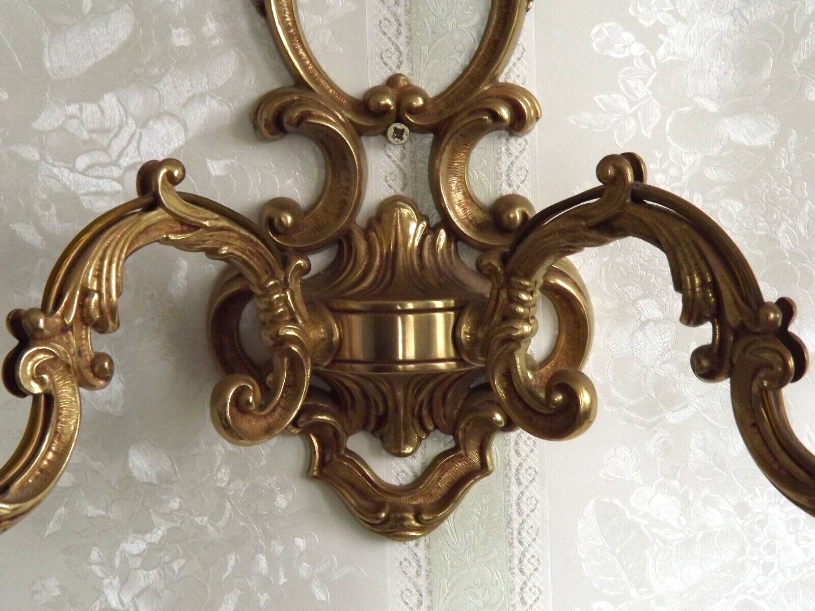 Large Vintage French Bronze Open Back Design Leaf Detail Double Wall Light 4740