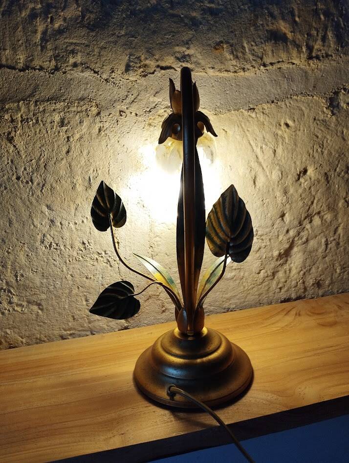 Lampe fleur vintage en laiton et verre