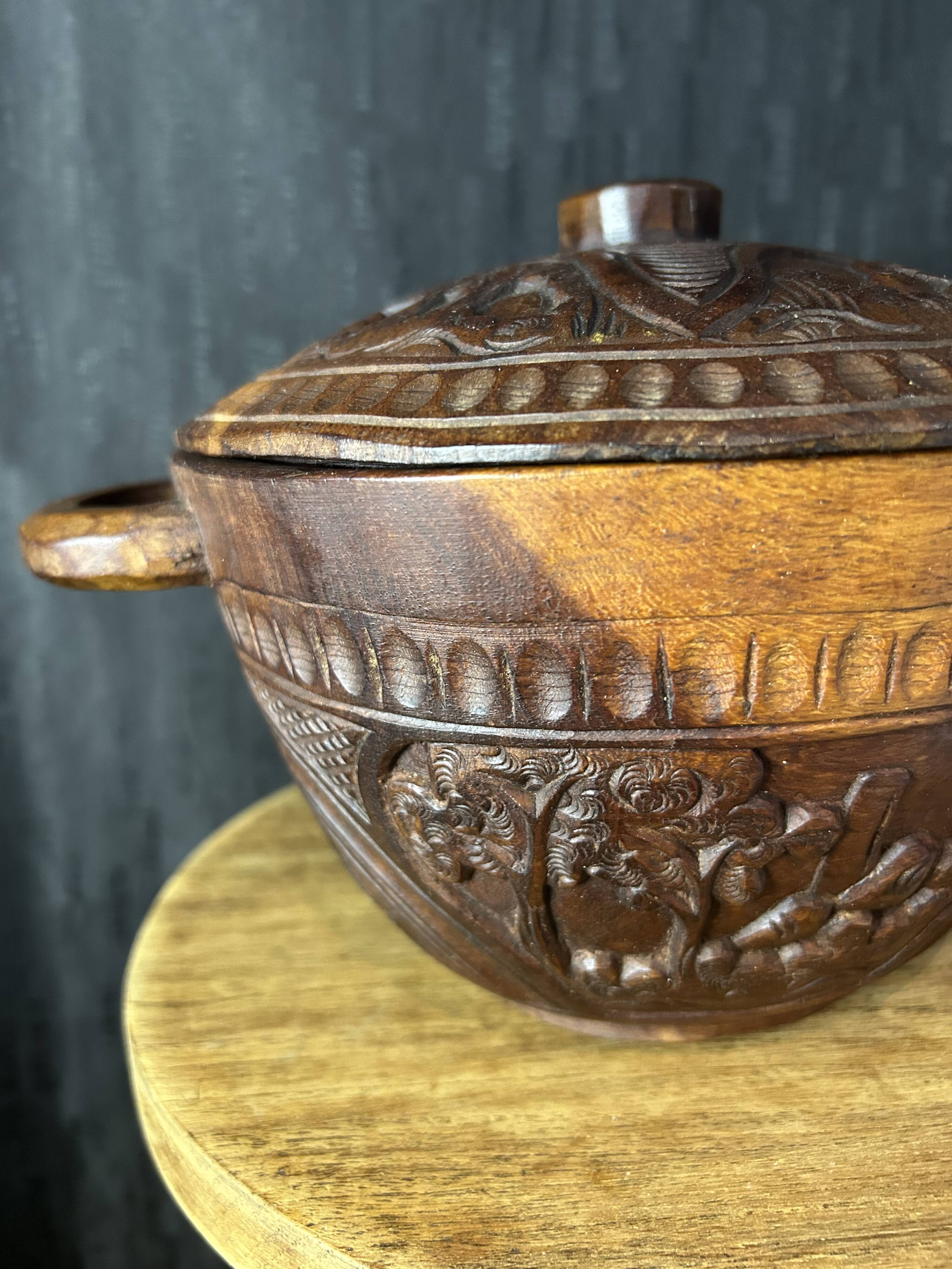 African Art - Madagascar - Vintage - Covered Pot - Carved Rosewood - 1950