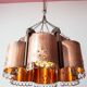 Large Scandinavian copper and wood pendant lamp circa 1970
