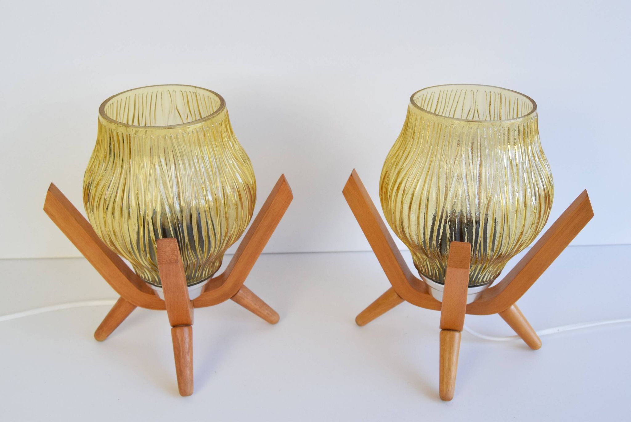 Pair of mid-century Wooden Design Table Lamps, by Dřevo Humpolec, 1970's.