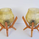 Pair of mid-century Wooden Design Table Lamps, by Dřevo Humpolec, 1970's.