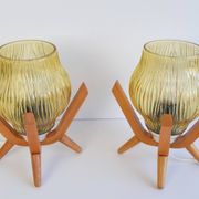 Pair of mid-century Wooden Design Table Lamps, by Dřevo Humpolec, 1970's.