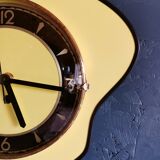 Vintage formica clock silent wall clock asymmetrical 60s "Yellow black"
