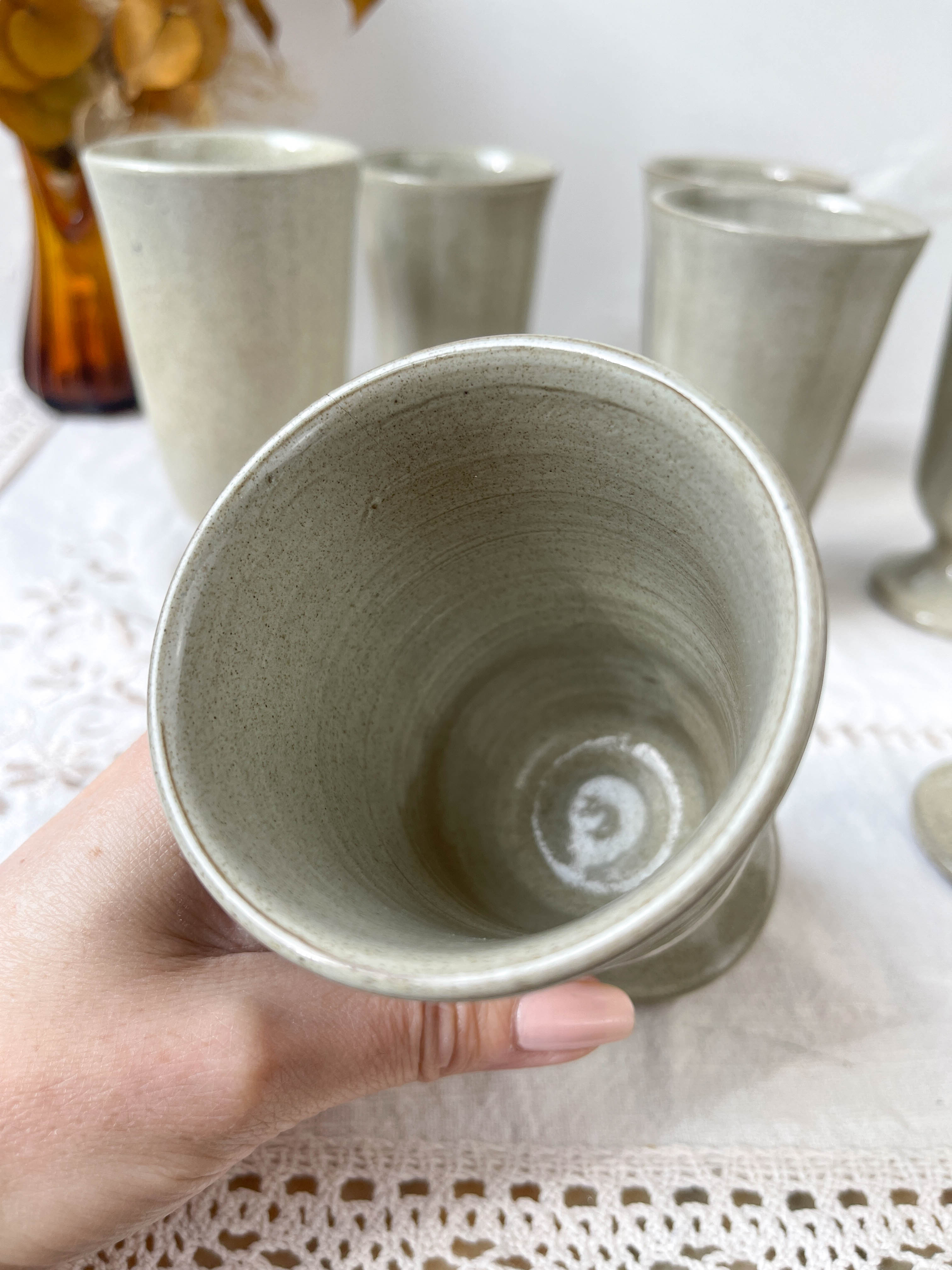 6 mazagrans in vintage speckled stoneware