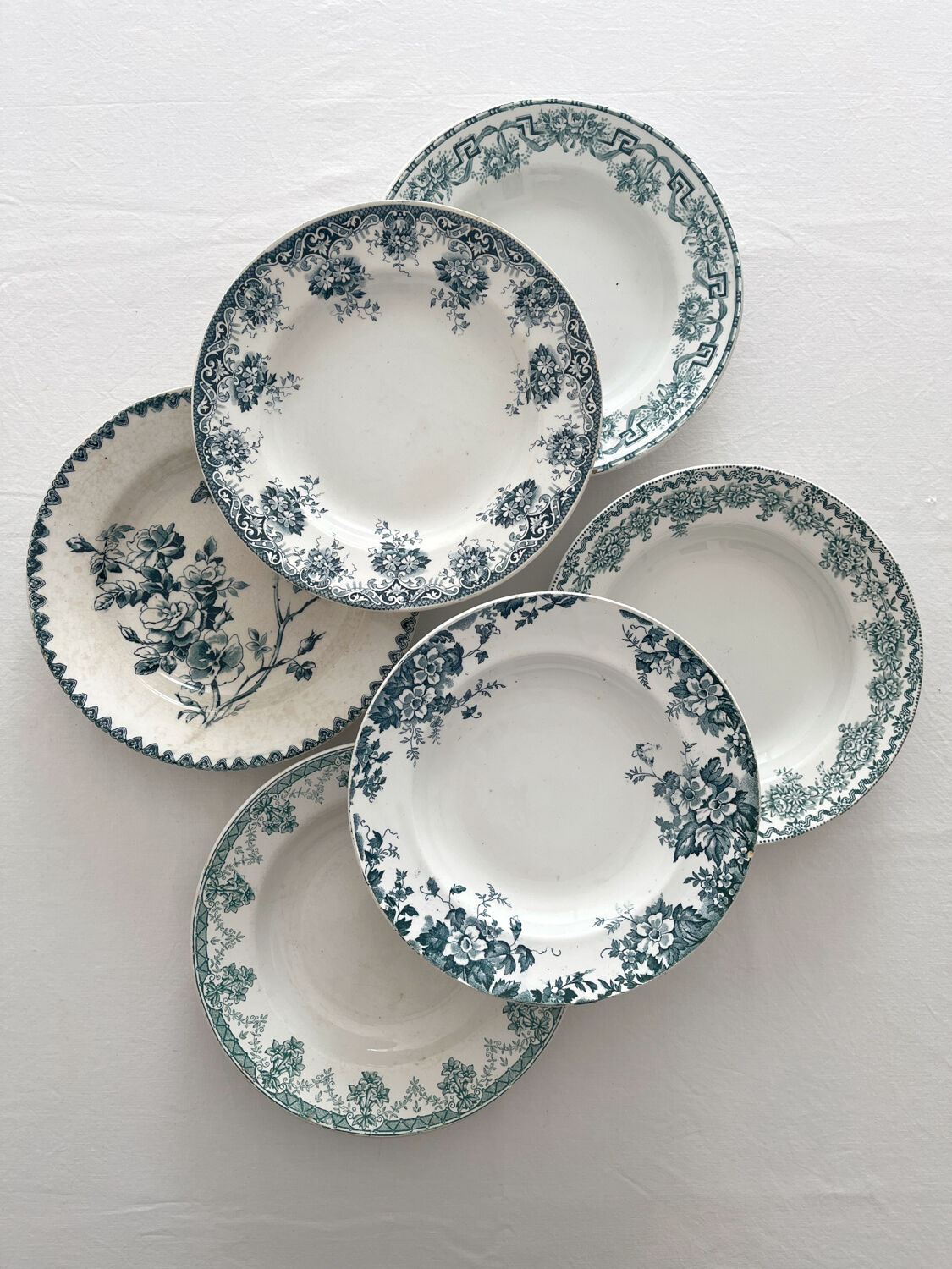 6 mismatched ironstone soup plates from Saint Amand