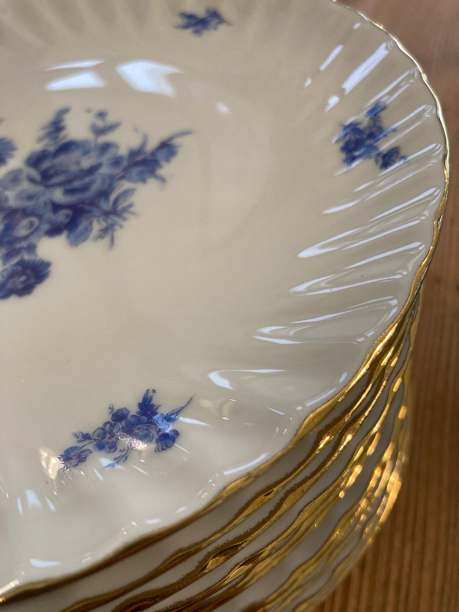 Set of 12 dessert plates blue flowers porcelain Aquitaine