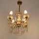 Vintage 4-Light Bronze, Glass & Crystal Chandelier with Amber Glass Drops