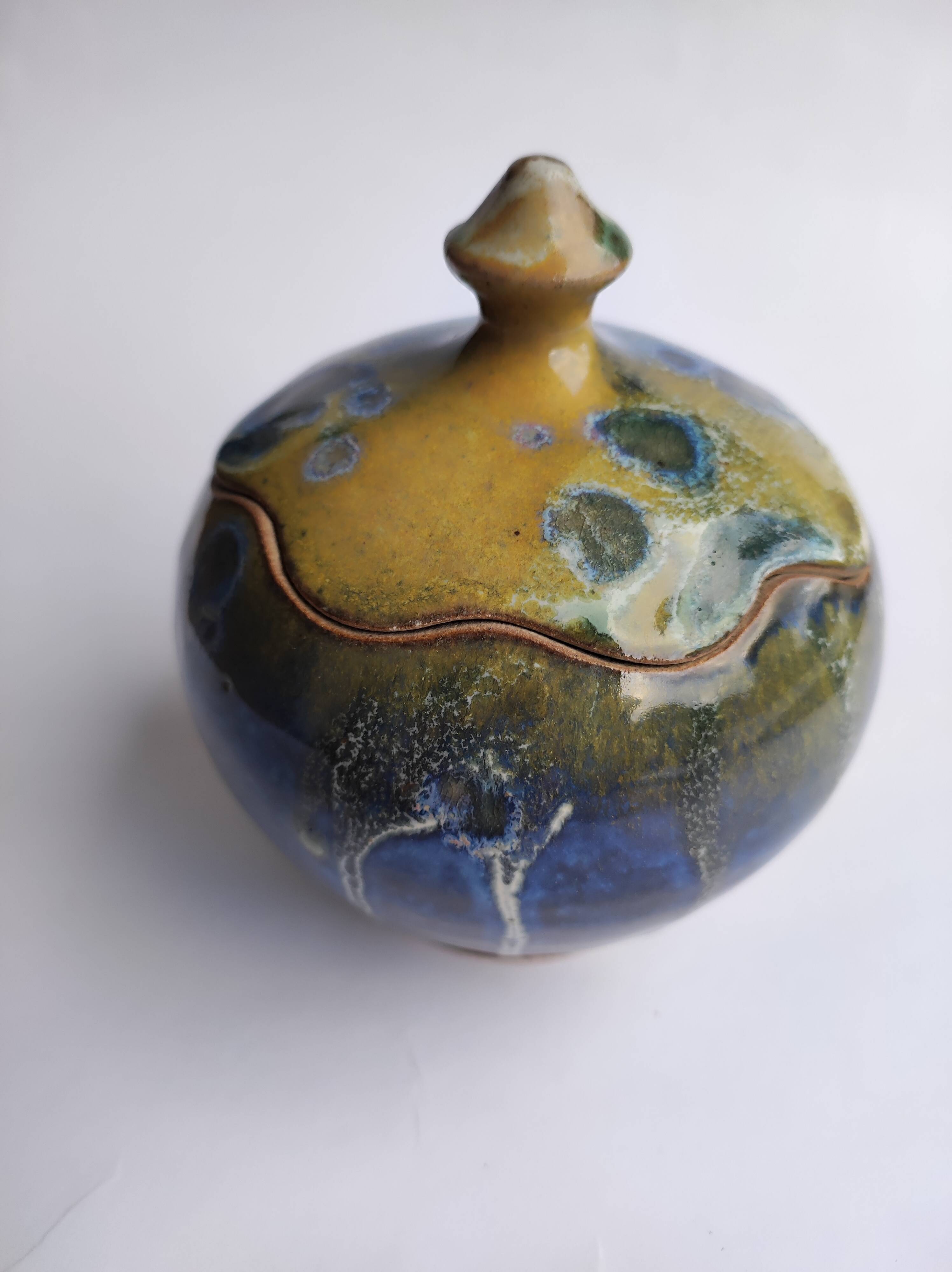 Stoneware candy box Nault pottery