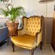 Shepherdess armchair velvet yellow mustard padded vintage