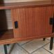 Vintage: Wooden display cabinet with 5 shelves, 4 metal legs.