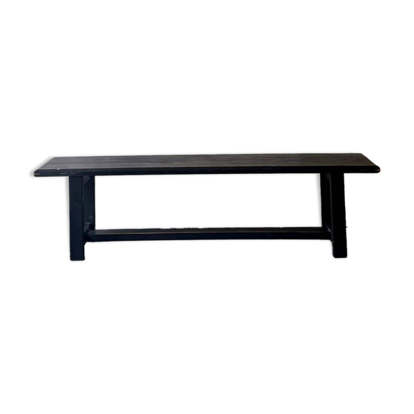 Banc ancien en bois noir patiné