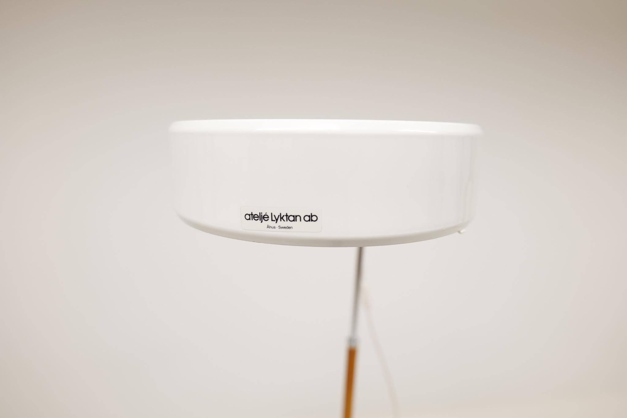 Vintage chrome leather floor lamp mid-century Atelje Lyktan, Sweden