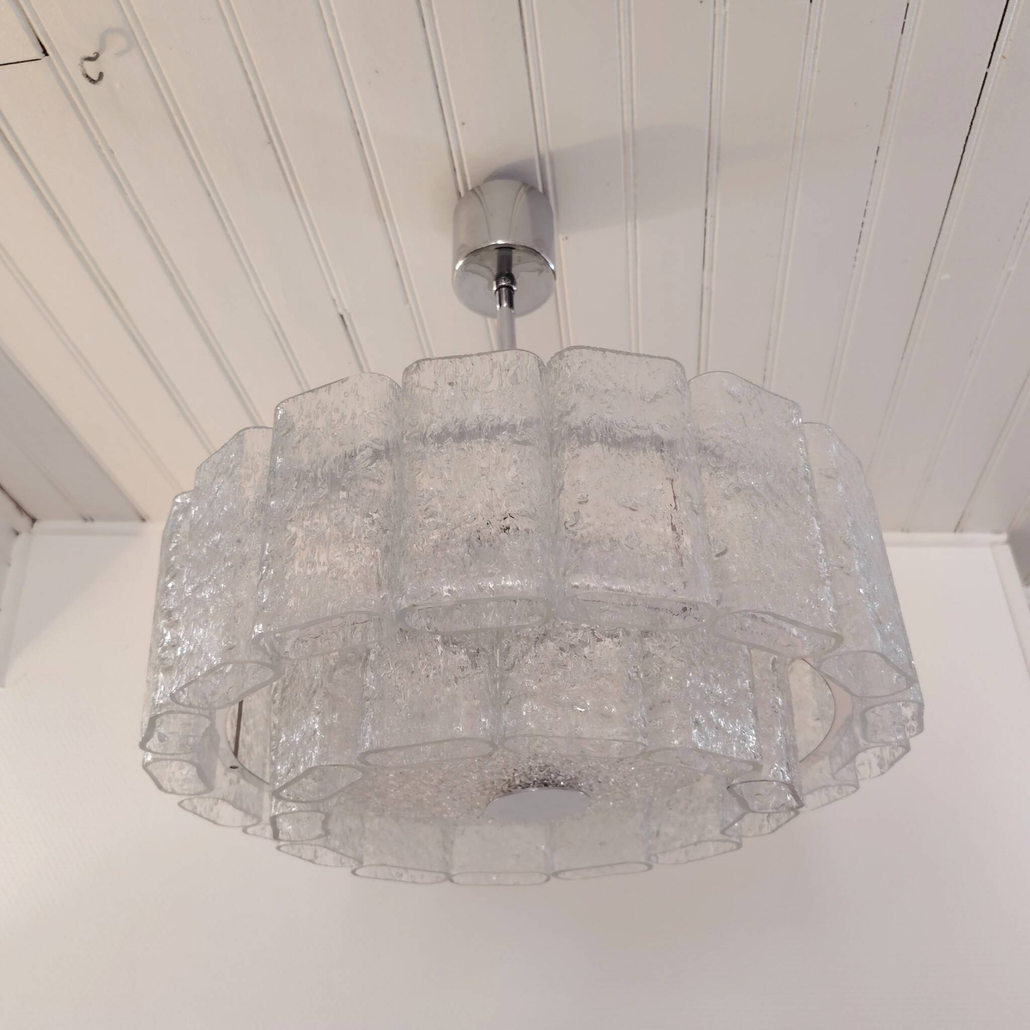 Large frosted glass chandelier Doria Leuchten 70's