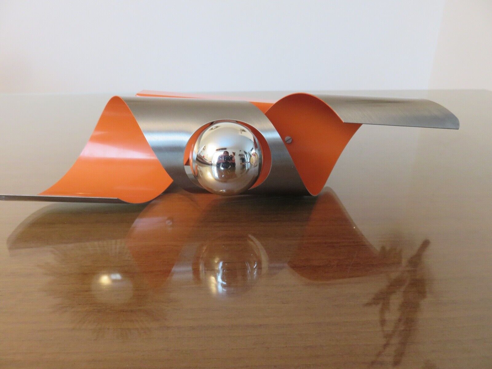 Space age wall lamp chrome metal and orange 70s