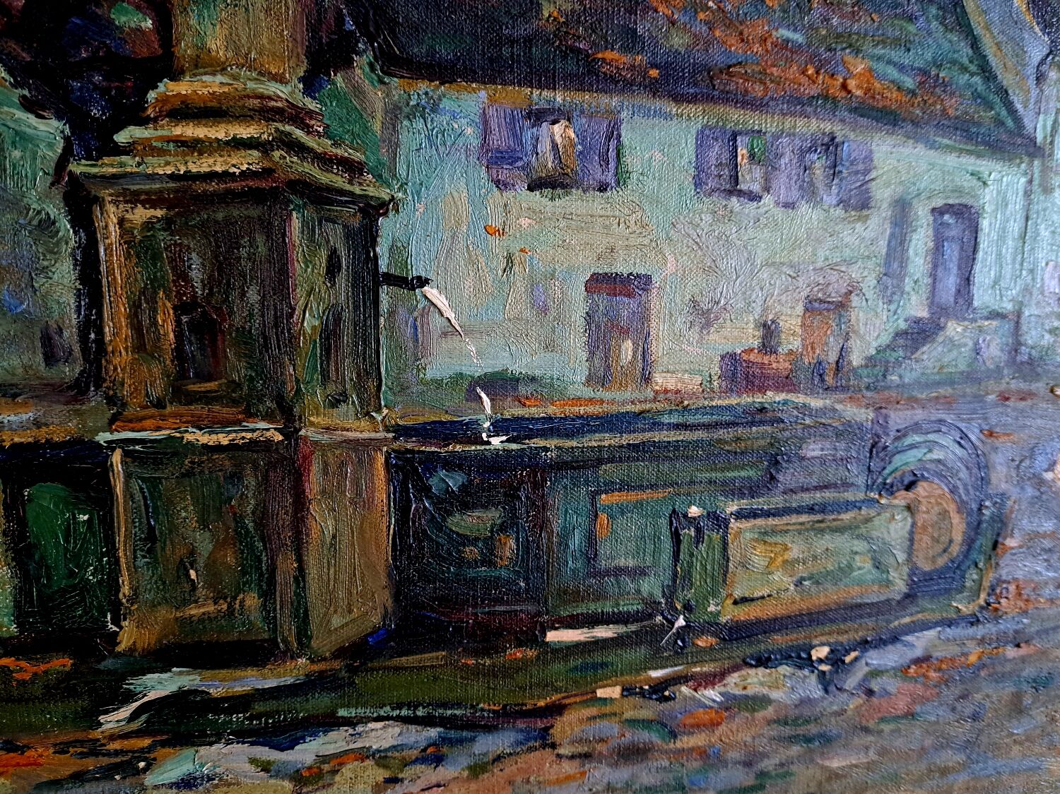 Oil on canvas Place de vilage fontaine