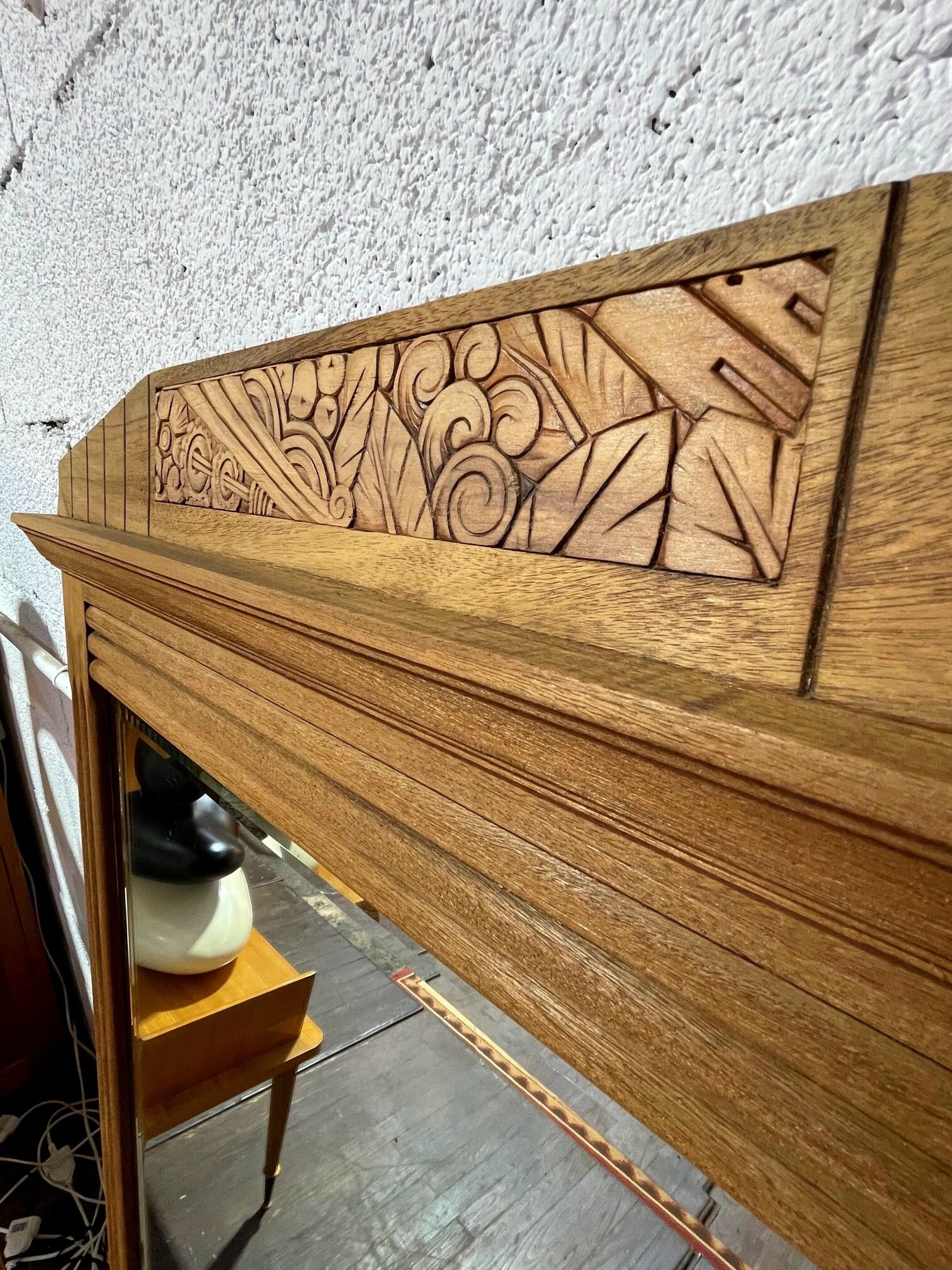 Bevelled oak Art Deco mirror 133x80