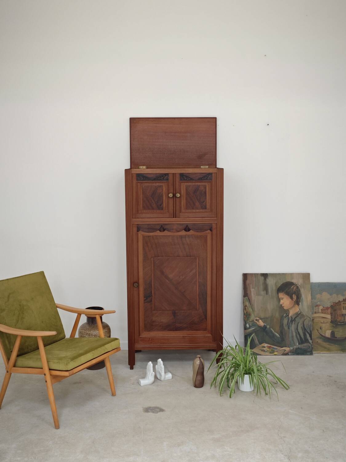 Antique wooden gramophone sideboard Art Deco France 1950
