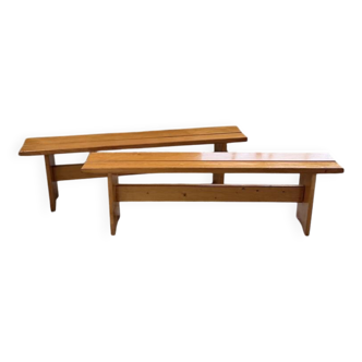 Pair of Charlotte Perriand Les Arcs pine benches