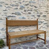 Seated beech bench and mulched backrest