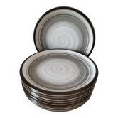 Ensemble de 10 assiettes Salins décor spirale minérale gris et brun