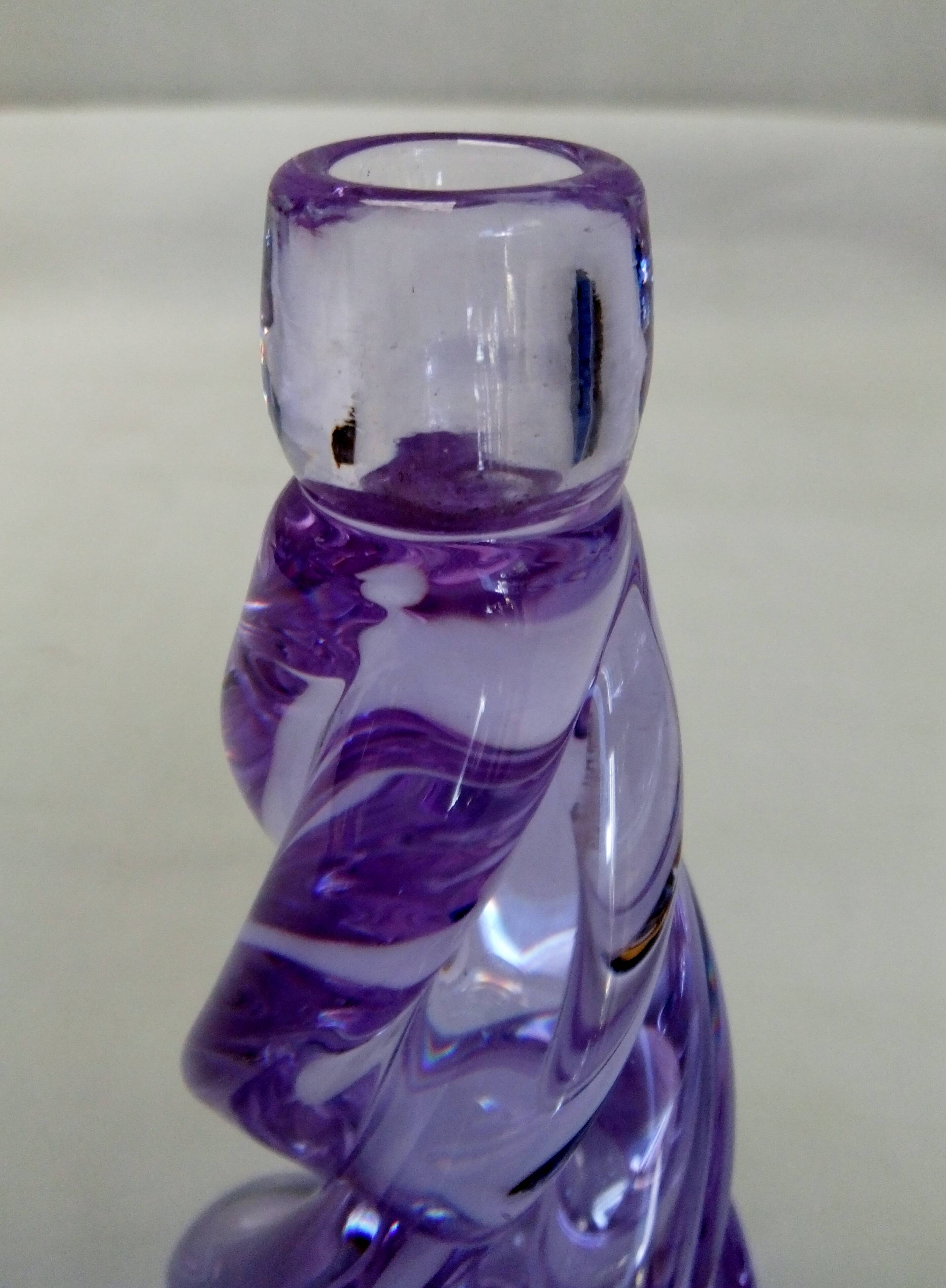 Sèvres crystal lamp signed Torsade purple foot