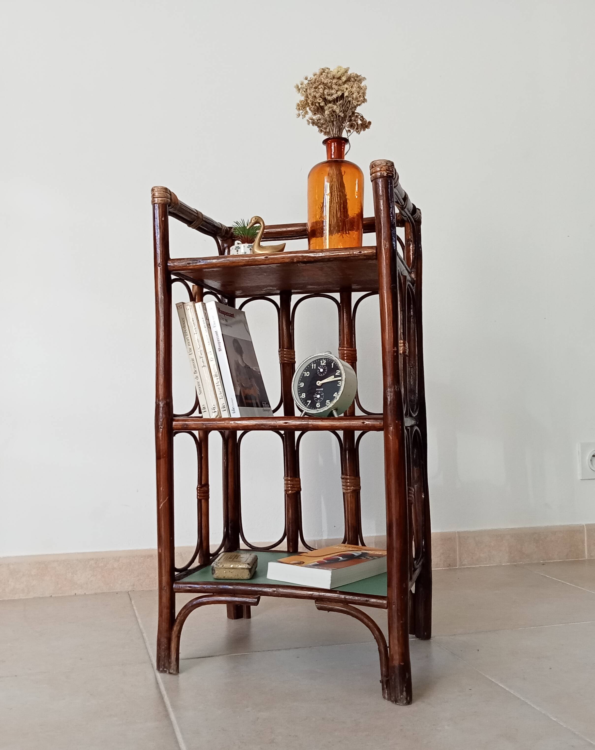 Vintage standing shelf in bamboo and rattan