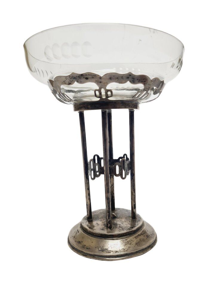 Art Deco Polish silver crystal bowl on stand, 1930s