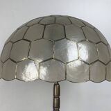 Large Hollywood regency midcentury Capiz and brass table lamp, 1960s