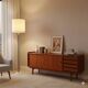Vintage floor lamp in marble, metal, and fabric, designed in the 1950s-1960s.