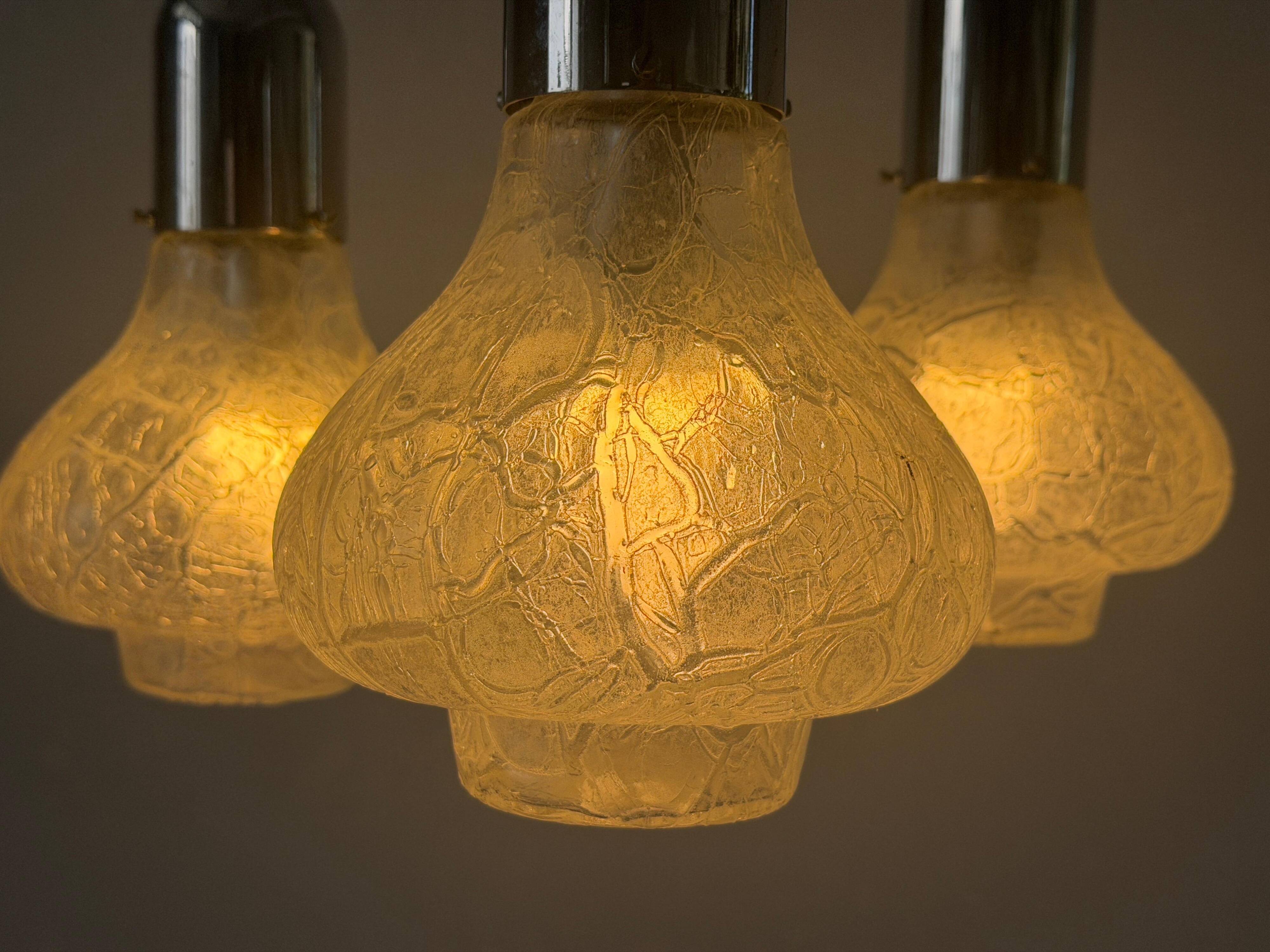 Cascade lamp with 3 glass and chrome shades by WILA, 1960s, Germany