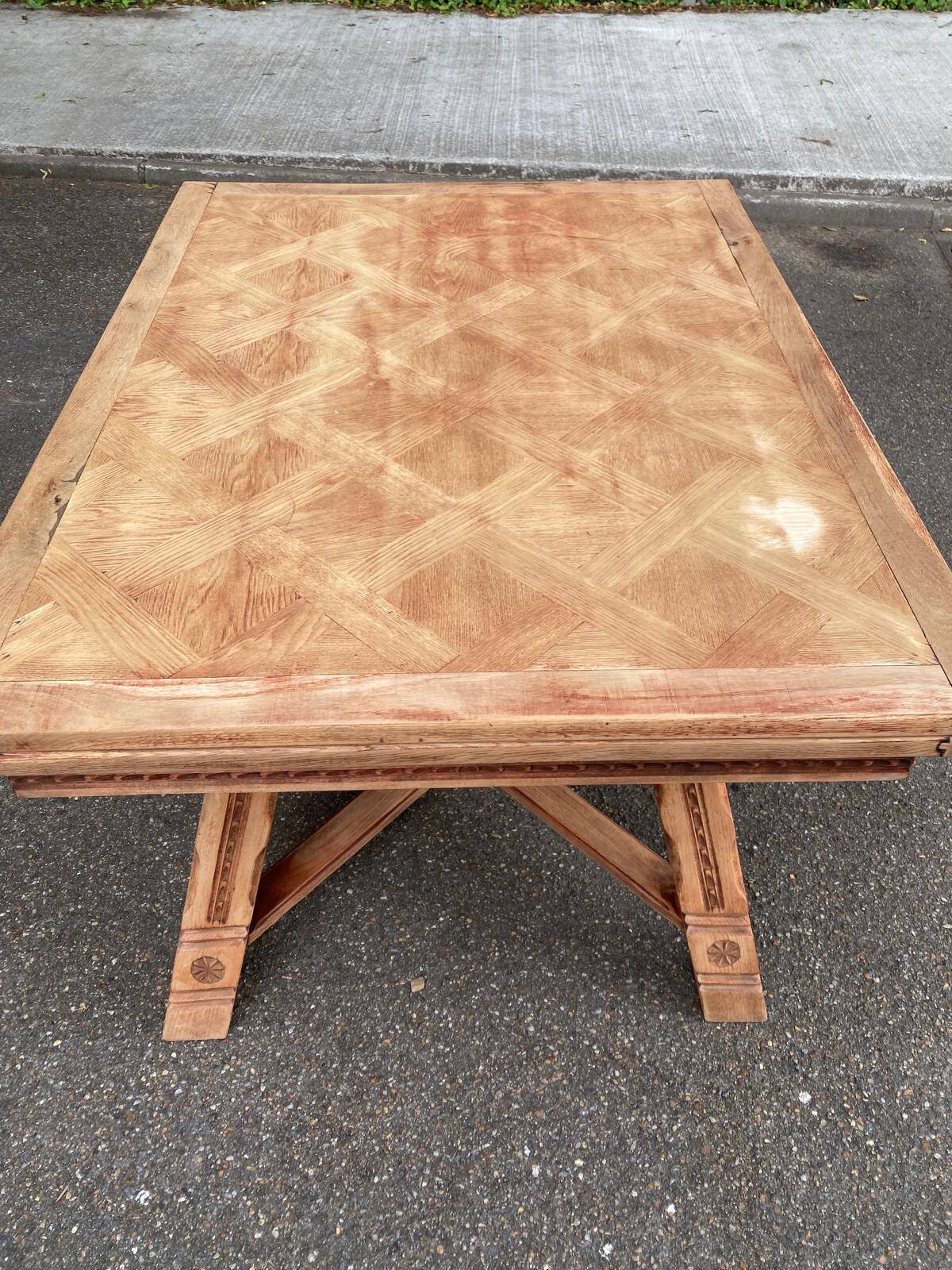 Renovated 1930s Spanish extendable dining table in oak.